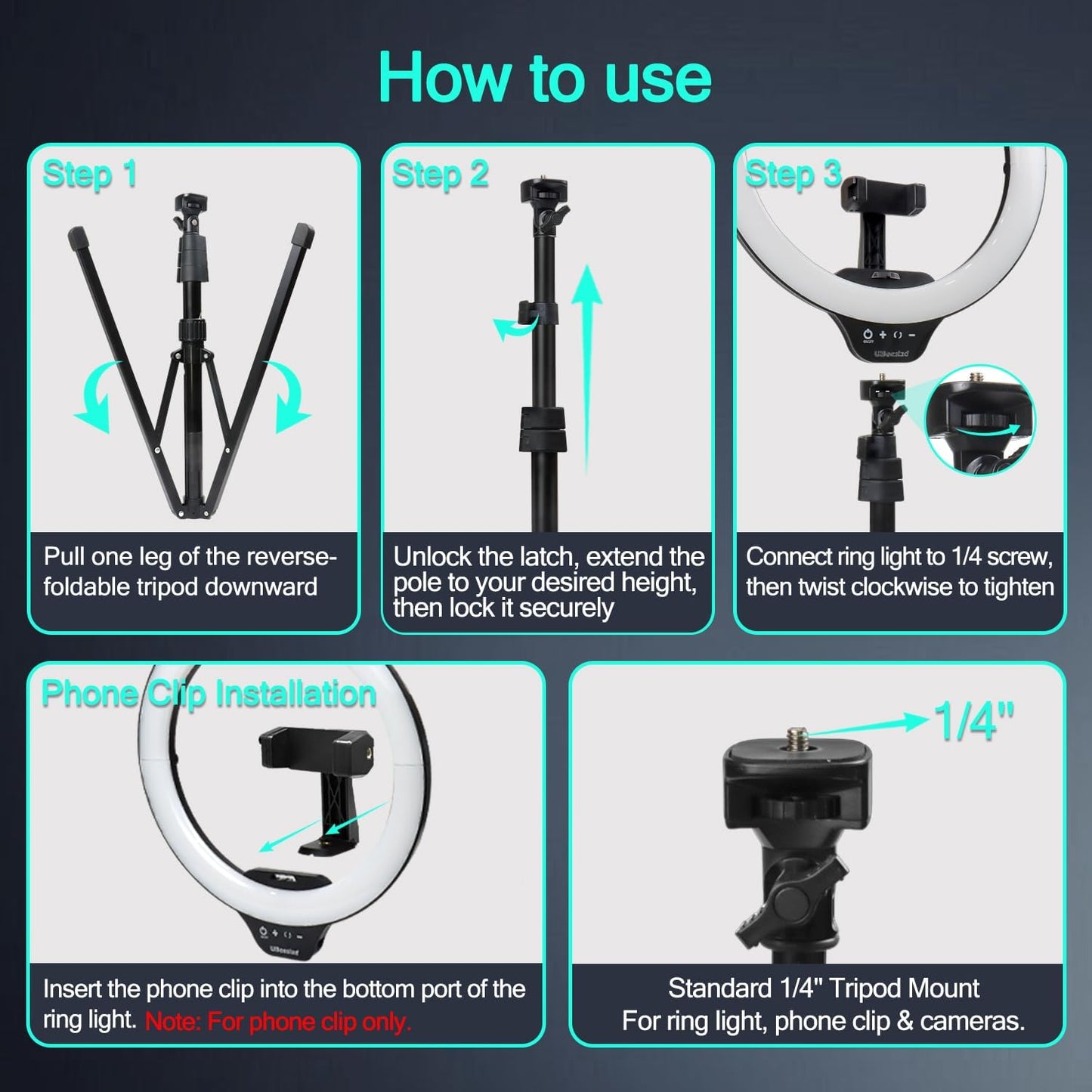 UBeesize 12'' LED Ring Light with 62'' Tripod Stand, Selfie Ring Light for Video Recording, Live Streaming, TikTok & YouTube, Compatible with iPhone & Android (Black)