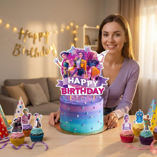 Demon Movie Hunters Party Supplies, Cute Birthday Party Decorations Include Happy Birthday Cake Toppers, cupcake decorations Cartoon Table Decorations