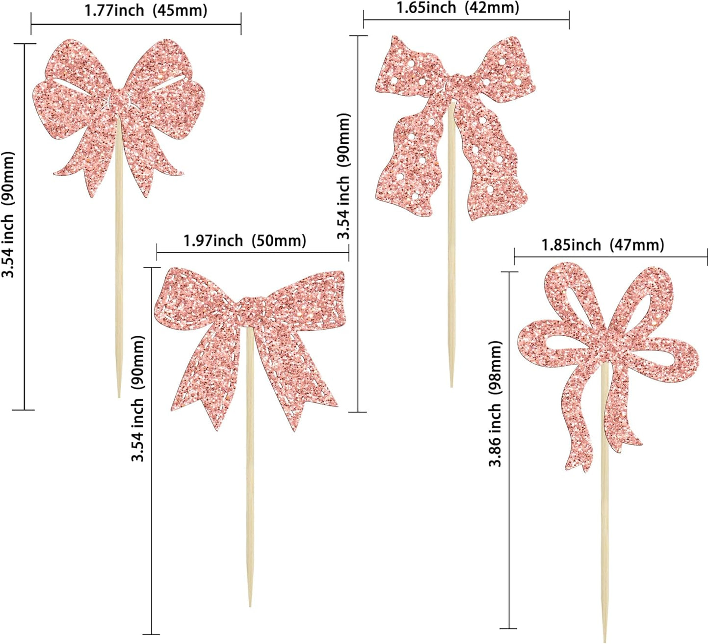 Ephlyn 24Pcs Pink Bow Cupcake Toppers Bow Birthday Cake Topper Girls Birthday Party Decorations Bowknot Cupcake Decorations for Bridal Wedding Themed Party Multi
