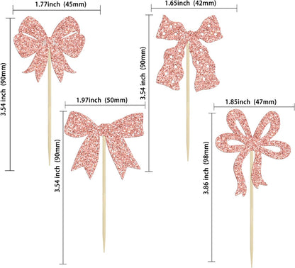 Ephlyn 24Pcs Pink Bow Cupcake Toppers Bow Birthday Cake Topper Girls Birthday Party Decorations Bowknot Cupcake Decorations for Bridal Wedding Themed Party Multi