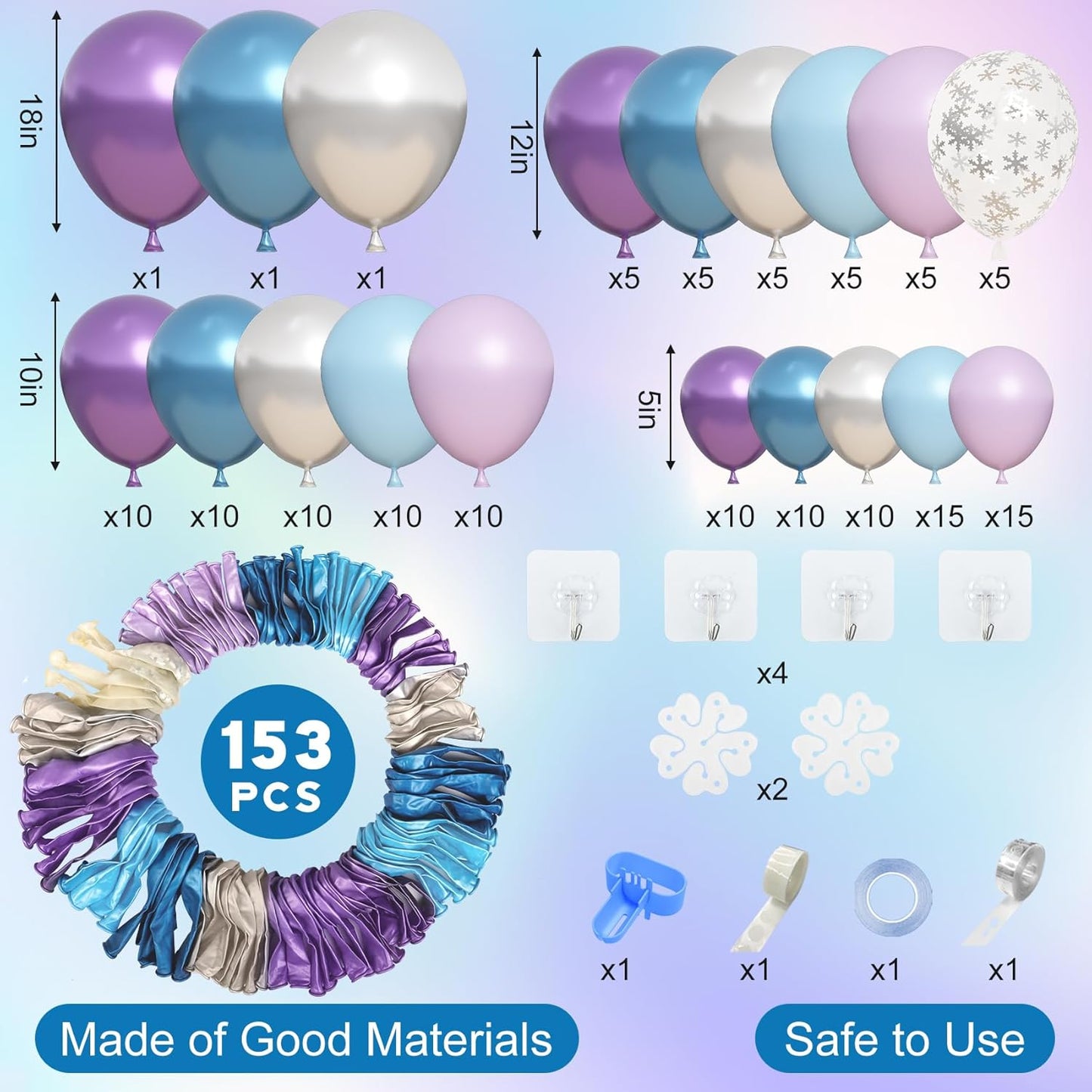 Amandir 153pcs Pink Purple Balloon Garland Arch Kit, Different Sizes 18 12 10 5 inch Pink Purple Red Latex Metallic Confetti Purple Balloons for Girl Women Birthday Bridal Baby Shower Party Decoration