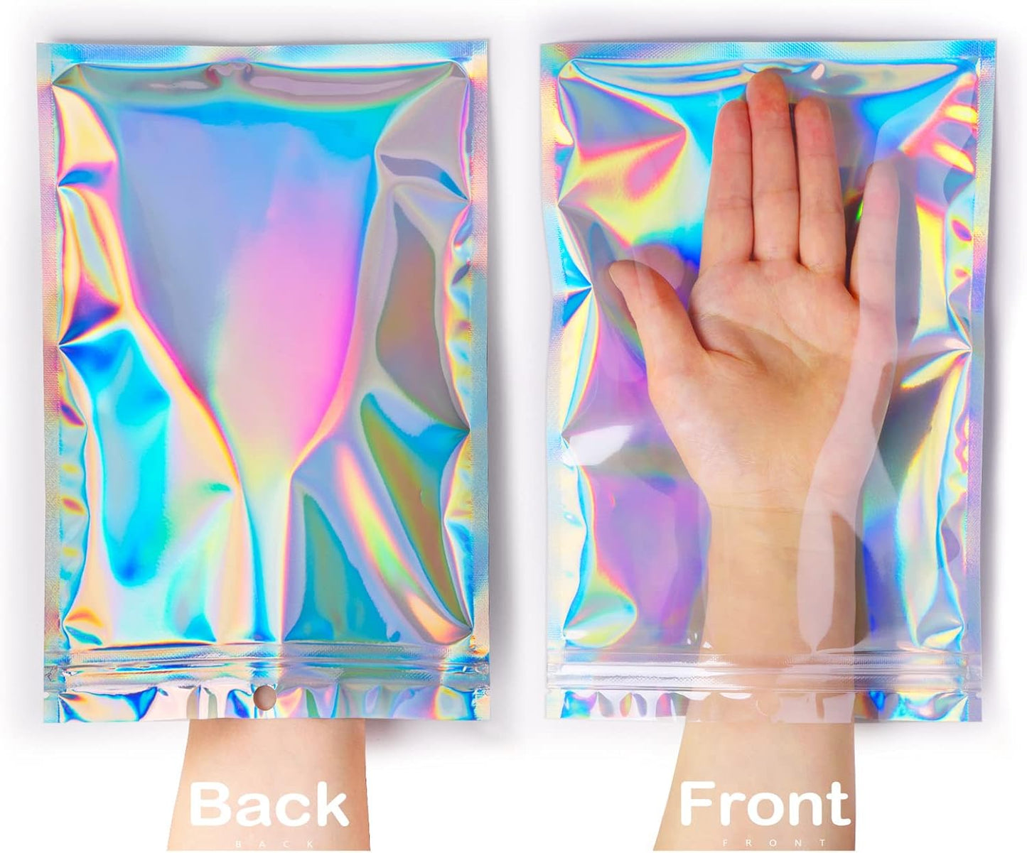 Trunple Smell Proof Bags & Resealable Foil Pouch Mylar Sample Bag Great for Party Favor Food Storage (Holographic Color) (50pcs-6x9 inch)