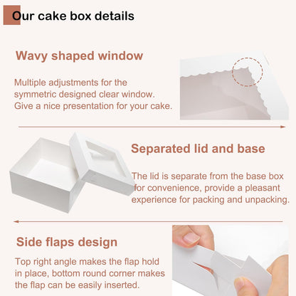 Mcfleet 16pcs Tall Cake Boxes 12x12x12 Bakery Boxes for Tier Cakes with Window 12 Inch White Large Cardboard Bakery Take Out Carrier Containers with Lids for Wedding, Birthday, Party
