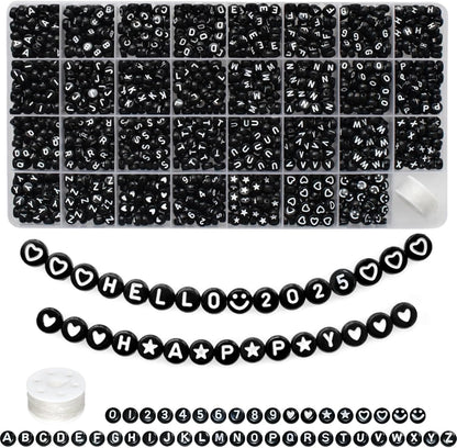 Amaney 1400pcs Glow Letter Beads, Heart Beads Whit Elastic Beading Cord,4x7mm Round Acrylic Alphabet Beads for Friend Bracelet Jewelry Making