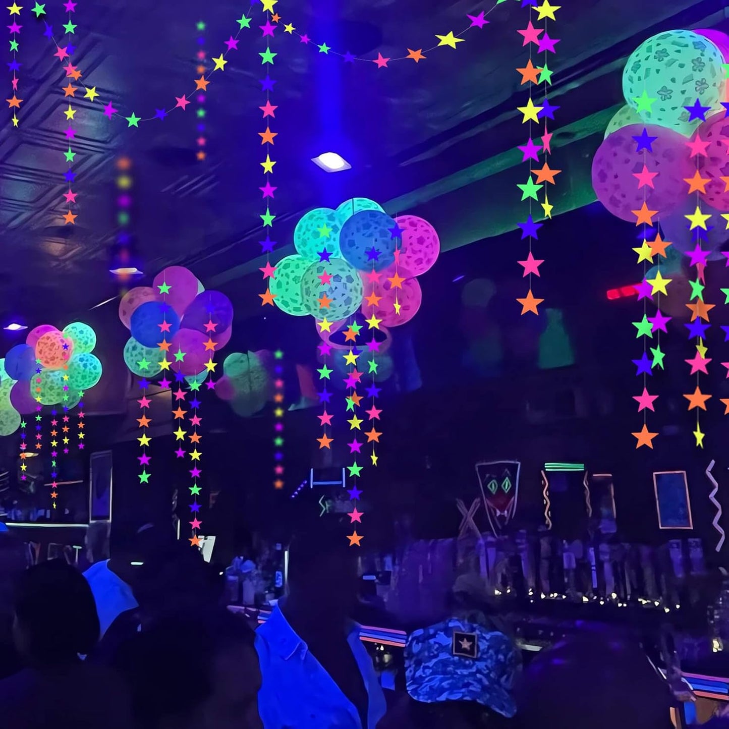 508ft UV Neon Paper Garland Crepe Streamers Glow in The Dark Party Supplies Garland Neon Party Decorations Streamers for Blacklight Reactive Fluorescent Wedding Birthday Party Decorations