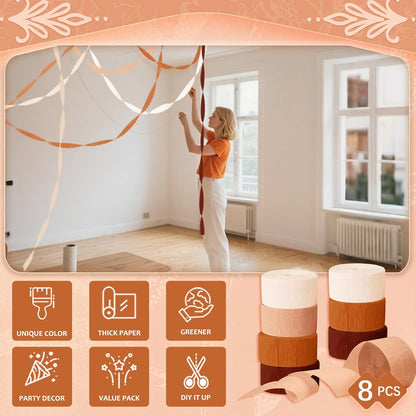 NICROHOME EUR Wedding Party Decorations, 8 Rolls Moss Sage Green Pink Crepe Paper Streamers for Boho Baby Shower, Wedding, Engagement Party, Spring Party, Birthday Party Supplies, 82 ft Long