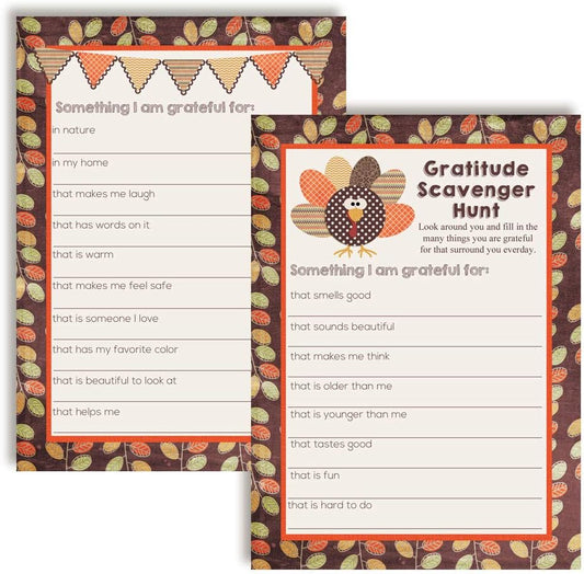 “I Am Grateful For” Gratitude Scavenger Hunt Thanksgiving Fill In Game Cards, Ten 5" x 7" Fill In The Blank Cards by AmandaCreation