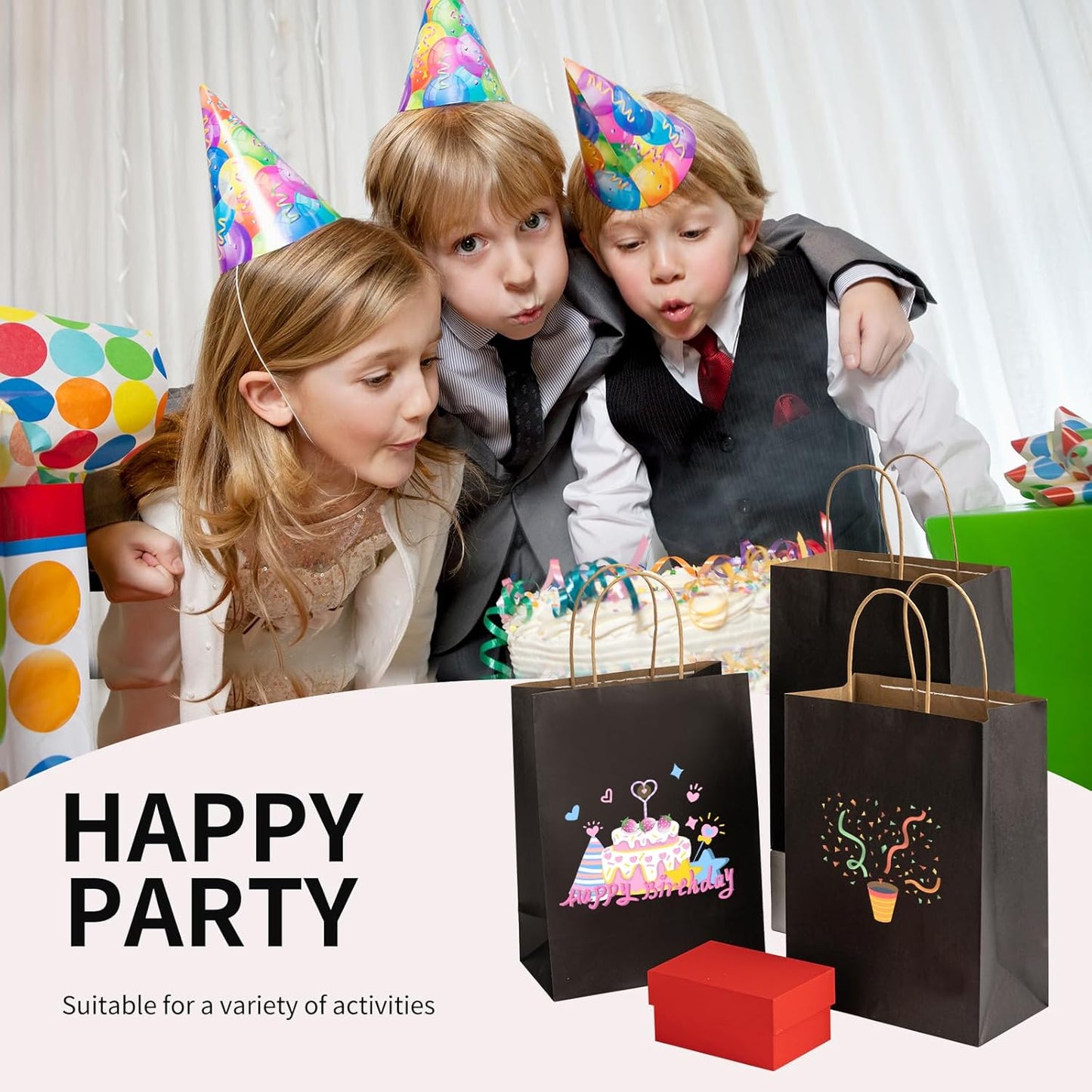 RACETOP 32 Pack Small Paper Gift Bags with Handles, 5.8"×3.2"×8.25" Kraft Paper Party Favor Bags Bulk for Kids Birthday, Baby Shower, Crafts, Wedding, Party Supplies (8 Colors)