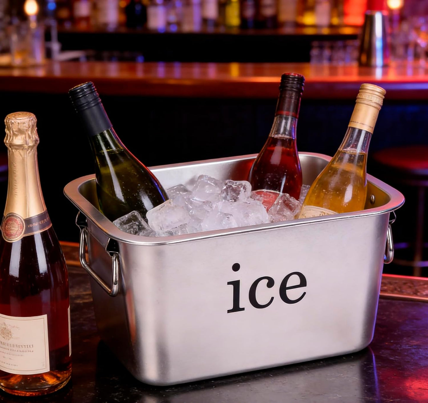 Ice Bucket Large-Capacity Stainless Steel Champagne Bucket Party Tabletop Double-Handle Drink Cooler, Beverage Chiller for Wine, Beer, Soda and Bottles in Bar, Patio or Kitchen, Cocktail Entertaining