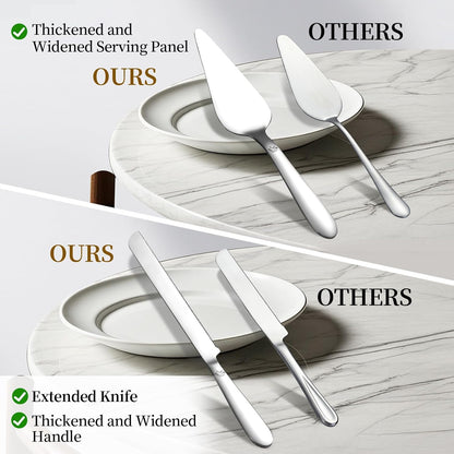 Cake Cutting Set for Wedding - Extended Cake Knife and Server Set Thickened Stainless Steel 13.0" Cake Cutter 10.49" Pie Spatula Great for Birthday Anniversary Christmas Gift 2 Pcs Silver
