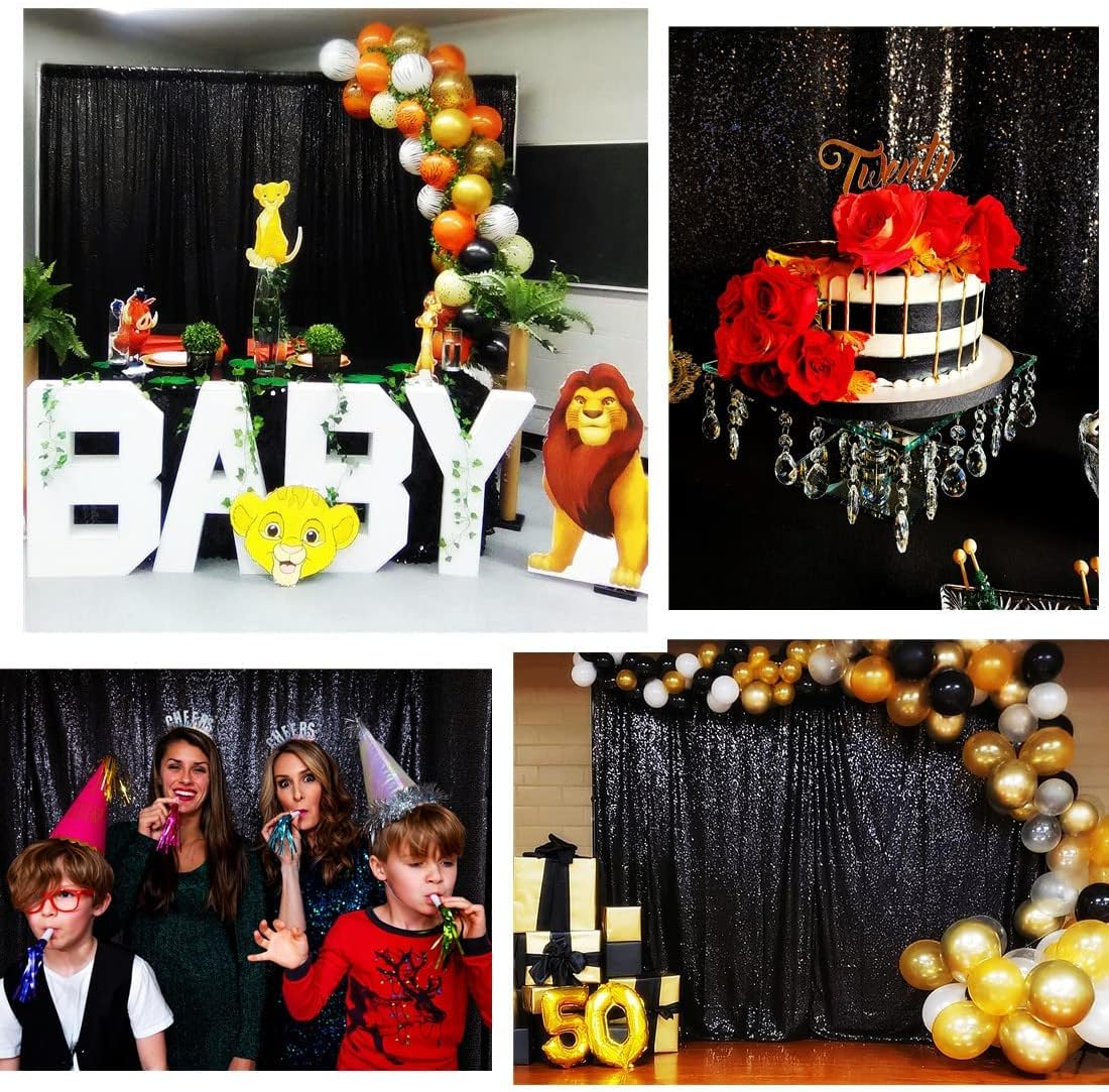 Poise3EHome Black Sequin Backdrop Curtains, 2 Panels 2FTx8FT Glitter Photo Booth Backdrop for Halloween Birthday Bachelorette Wednesday Twilight Party Decorations