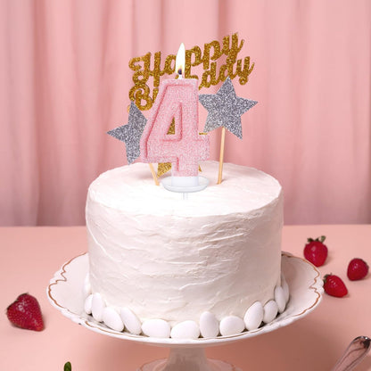 Cute Number 3 Birthday Candle, Glitter Pink Number Candles, Birthday Cake Topper Decoration, Party Supplies Anniversary Celebrations