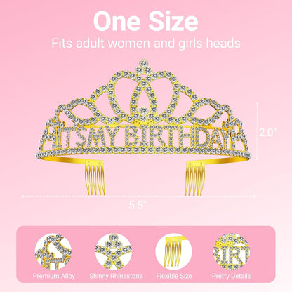 Birthday Tiara and Crown with Sash, Birthday Tiara for Women Party Silver