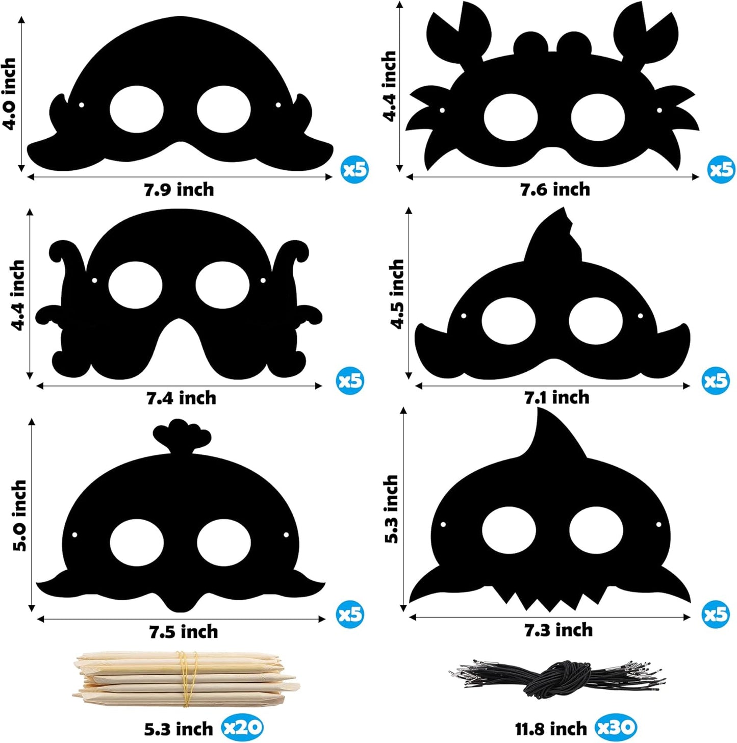 WATINC 30pcs Ocean Animals Scratch Masks for Kids, 6 Styles Summer Paper Scratch off Art Magic Craft Party Favors Kit, DIY Under The Sea Project for School Classroom Activity Birthday Party