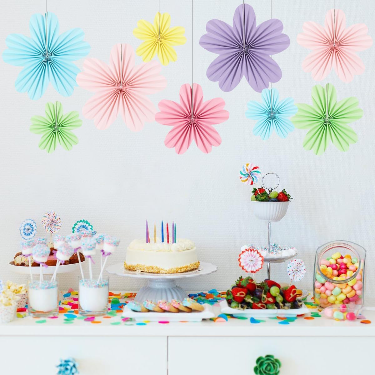 Party Hanging Paper Fans Decoration Set for Wedding Birthday Party Mother's Day Round Events Accessories Set of 8