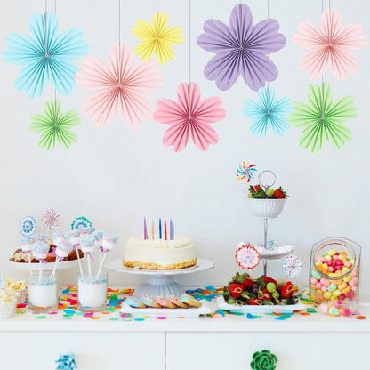 Party Hanging Paper Fans Decoration Set for Wedding Birthday Party Mother's Day Round Events Accessories Set of 8