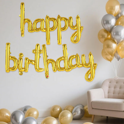 Happy Birthday Balloons Banner Foil Letters Balloons Connected, Personalized Birthday Signs for Women Men Boys Girls Birthday Party Decorations, Small Gold