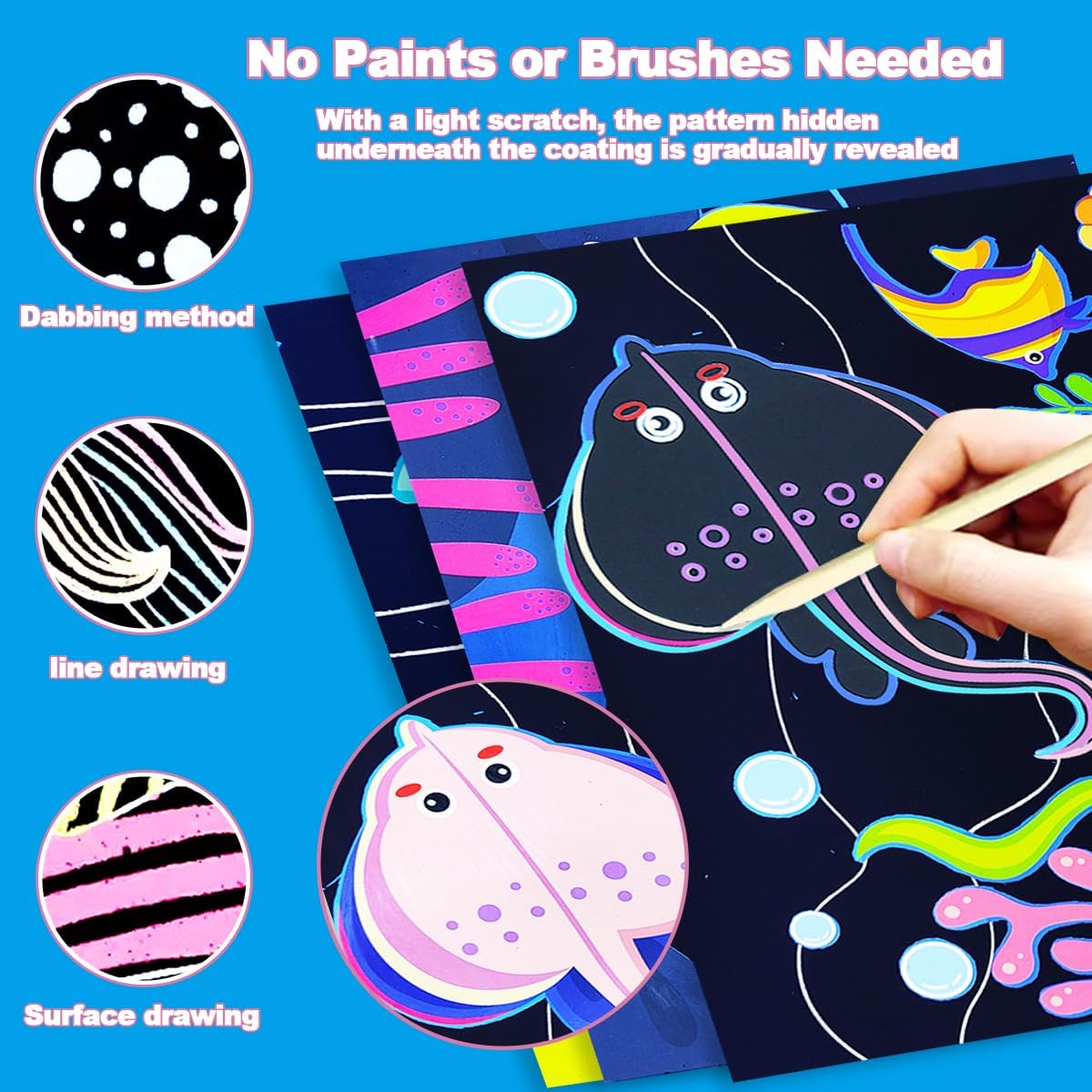 BAOXUE Scratch Art for Kids, Mermaids Black Rainbow Scratch Paper Set-Arts And Crafts & Supplies, DIY Activity & Party Games, Mermaid Toys Gifts for Toddlers, Girls