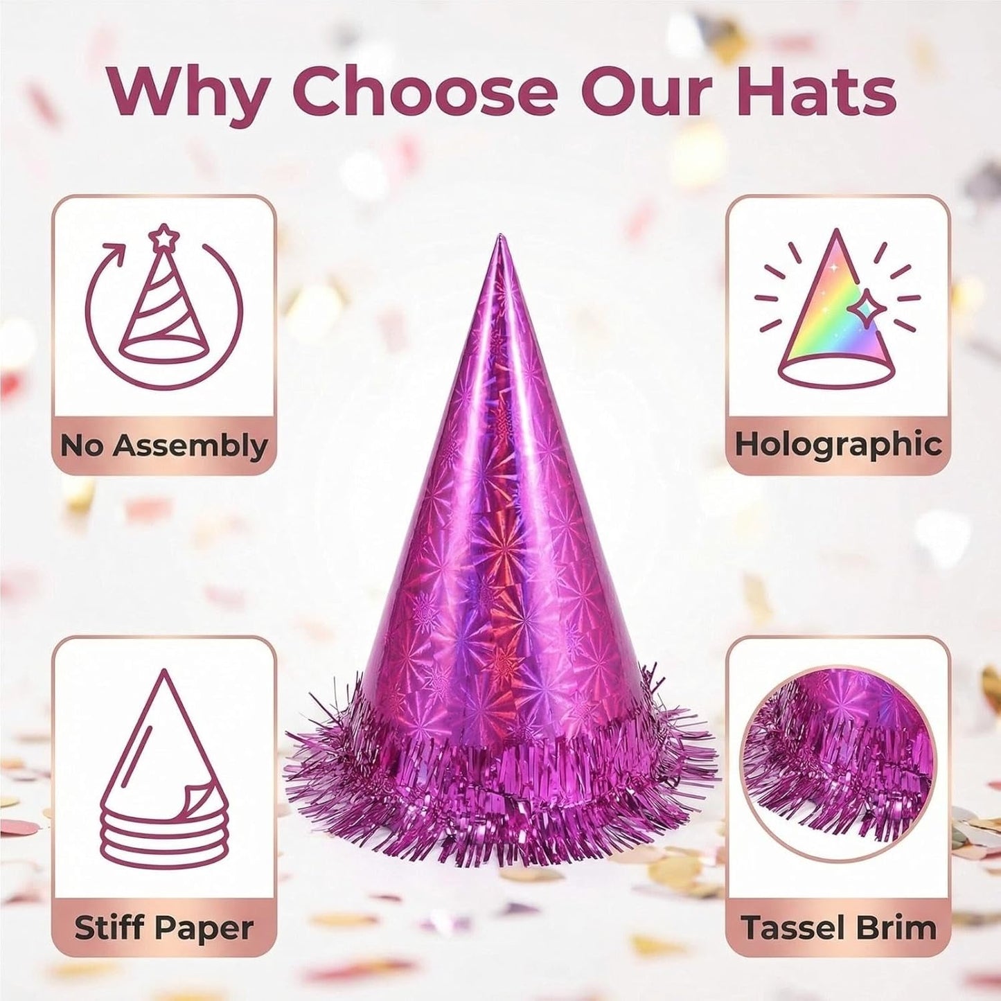 Pre-Assembled Party Hats for Kids, Birthday Hats for Kids & Adults