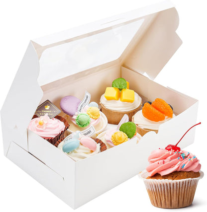 NPLUX 15 Pack Cupcake Boxes with Inserts 6 Holders, White Standard Bakery Boxes with Window Food Grade Cupcake Containers 6 Count for Muffins