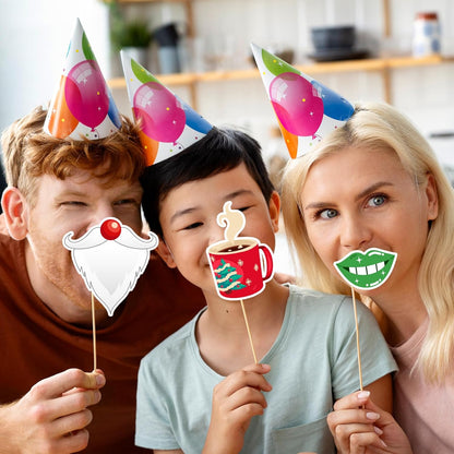 Christmas Photo Booth Props Kit, 24Pcs Fun Photo Props & Selfie Frame for Christmas Photos Decoration, Funny Santa & Gingerbread Photo Props for Xmas Holiday Party Decoration