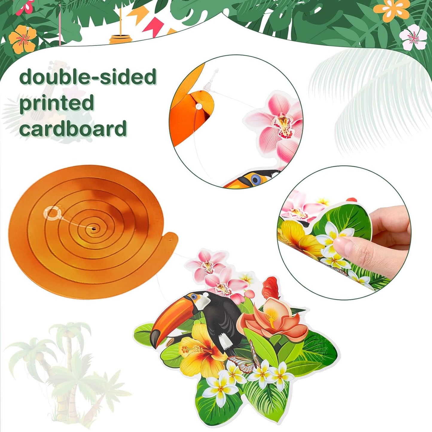 Outus 30 Pieces Hawaiian Luau Birthday Party Hanging Swirl Decorations, Flower Tropical Palm Flamingo Sign Foil Ceiling Decor for Floral Tropical Party Summer Beach Pool Tiki Supplies(Summer)