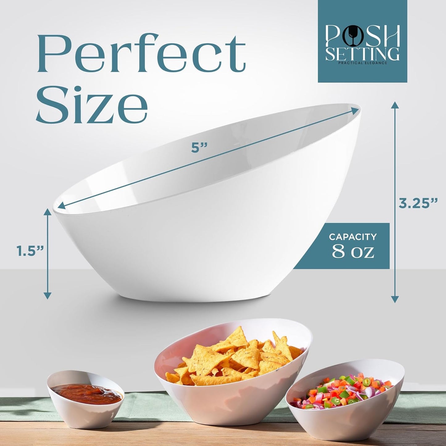 Posh Setting Crystal Clear, Disposable Premium Hard Plastic Medium Angled Bowl, Party, Salad, Snack and Fruit Bowl 5 Pack