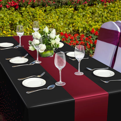 MASHAN 3Pcs Black and Red Tablecloth Party Decorations,Plastic Black Table Cloth Printed Red Table Runner Disposable Rectangle Cover for Birthday Weeding Anniversary Graduation Party,54 x108 Inch