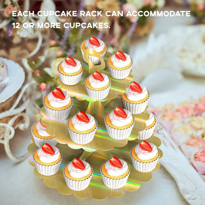 White Cupcake Stand Tower, 3-Tier Cardboard Dessert Display with Heart Handle,Perfect for Birthday Baby Shower Wedding Tea Party Graduation, Easy 60-Second Assembly, Holds 12+Cupcakes (1-Pack)