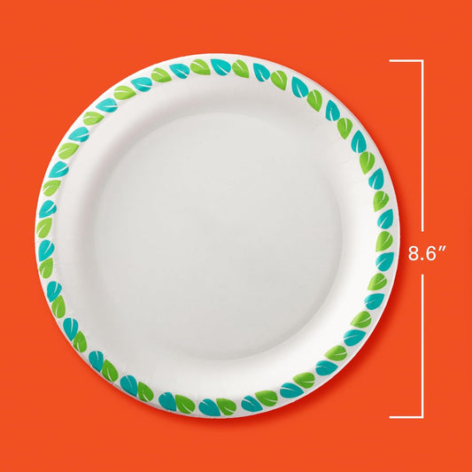 Hefty Compostable Paper Bowls, 12 oz, 30 Count, Patterned Disposable Bowls for BBQs, Parties, Holidays, Potlucks, and Everyday Use, Soak-Resistant, Made with Plant-Based Materials, Microwave Safe
