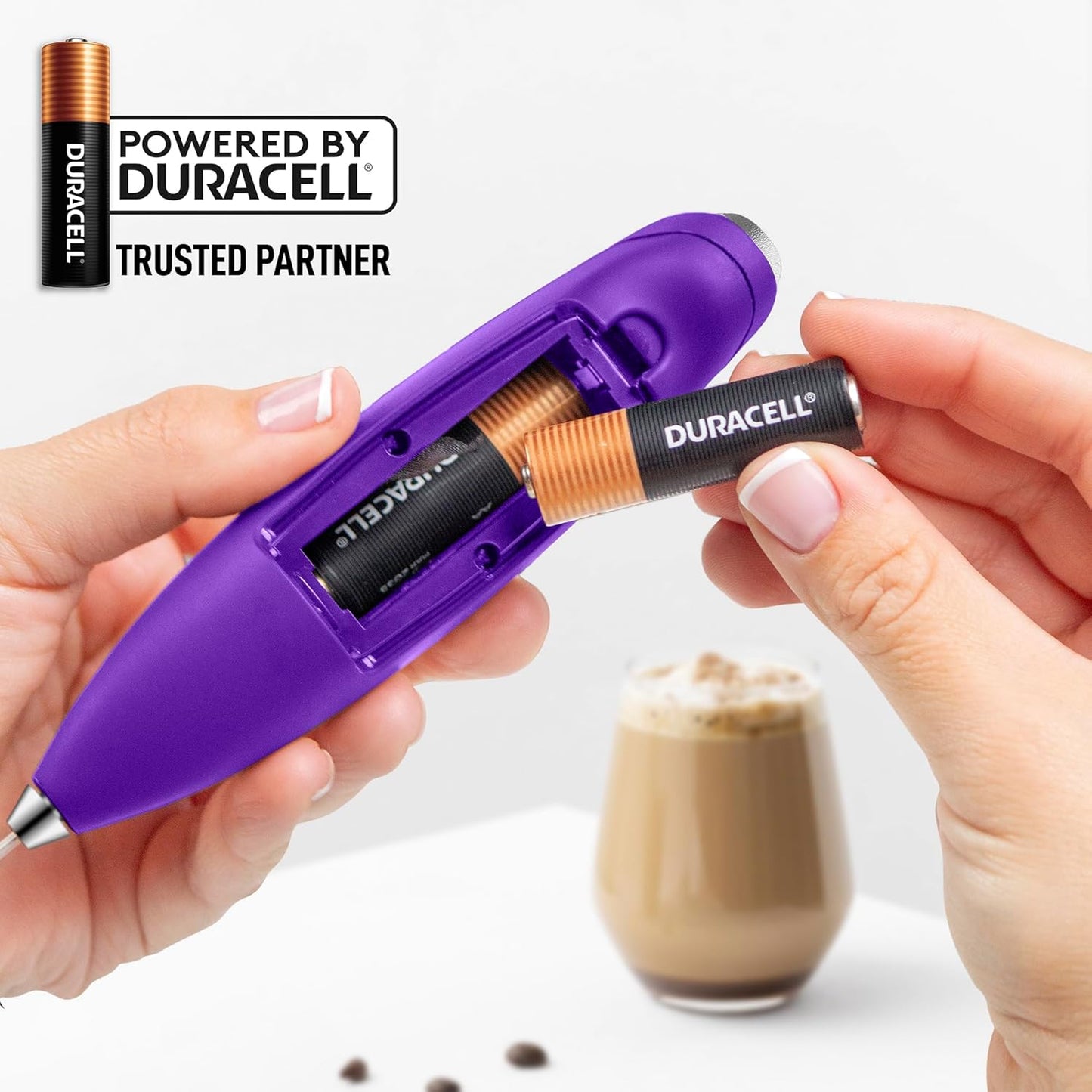 Zulay Kitchen Powerful Milk Frother Wand With Duracell Batteries - Ultra Fast Handheld Drink Mixer - Electric Whisk Foam Maker for Coffee, Lattes, Cappuccino & Matcha - Z1 Motor - Black - Colors C