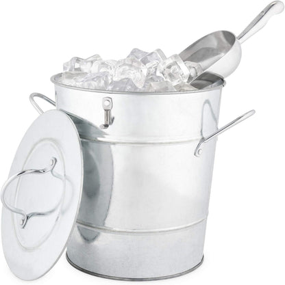 Twine Farmhouse Ice Bucket with Scoop - Beverage Tub Wrapped with Rope for Parties - Galvanized Metal Bucket Cooler & Drink Tub Holds 1 Gallon