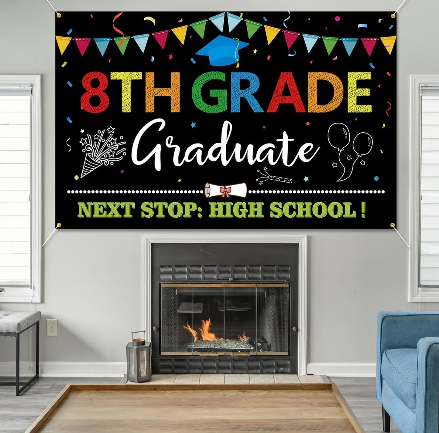 PTFNY 8th Grade Graduation Backdrop Banner 8th Grade Graduate Banner 8th Grade Graduation Decorations Boys Girls Eighth Grade Party Background Decoration Photo Booth Props