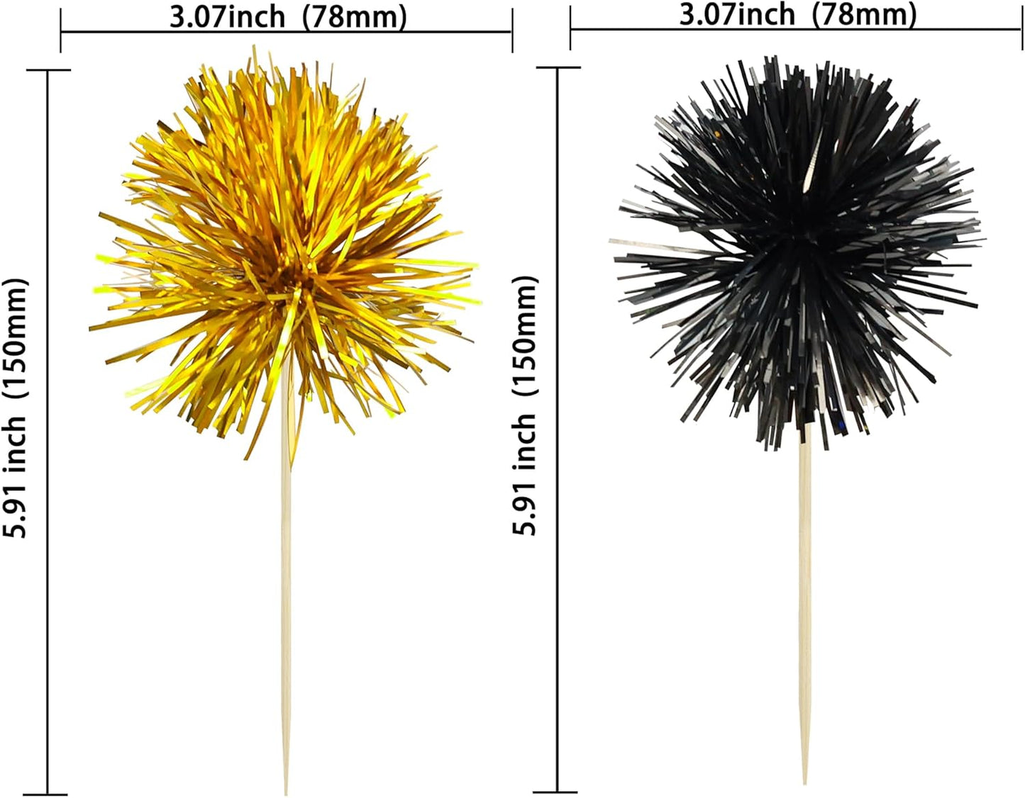 Ephlyn 30Pcs Foil Firework Cupcake Toppers Sparkle Tinsel Cupcake Picks Drink Stirrers Cocktail Food Fruit Toothpicks for Baby Shower Graduation Party Supplies White