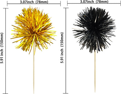 Ephlyn 30Pcs Foil Firework Cupcake Toppers Sparkle Tinsel Cupcake Picks Drink Stirrers Cocktail Food Fruit Toothpicks for Baby Shower Graduation Party Supplies White