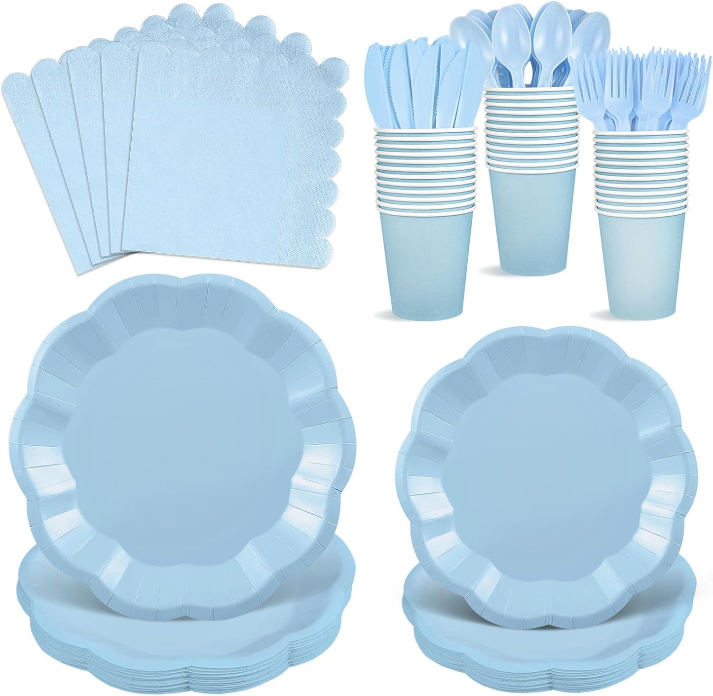 NatNarr 175 Pcs Sage Green Plates and Napkins Set, 25 Guest Sage Green Party Supplies Include Scalloped Paper Plate Napkin Cup Forks Knives Disposable Plastic Cutlery for Wedding Baby Shower Birthday
