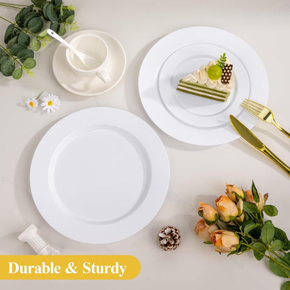 Goodluck 200PCS Gold Plastic Plates, Heavy Duty Disposable Gold Plates with 100 10.25 inch Dinner Plates and 100 7.5 inch Dessert Plates for Party, Holiday, Wedding, Thanksgiving