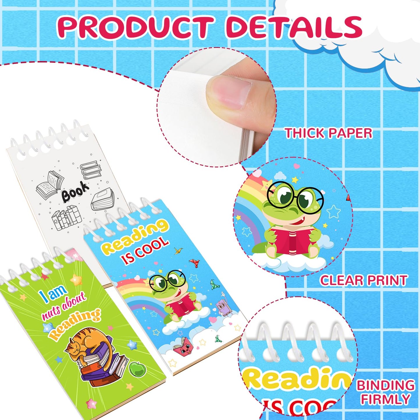 YYMYMGJ 24 Pcs Reading Book Mini Spiral Notebooks Love to Read Pocket Notepads Journal Memo Pads for Reading Book Birthday Party Favors Gifts Goodie Bag Office School Classroom Rewards