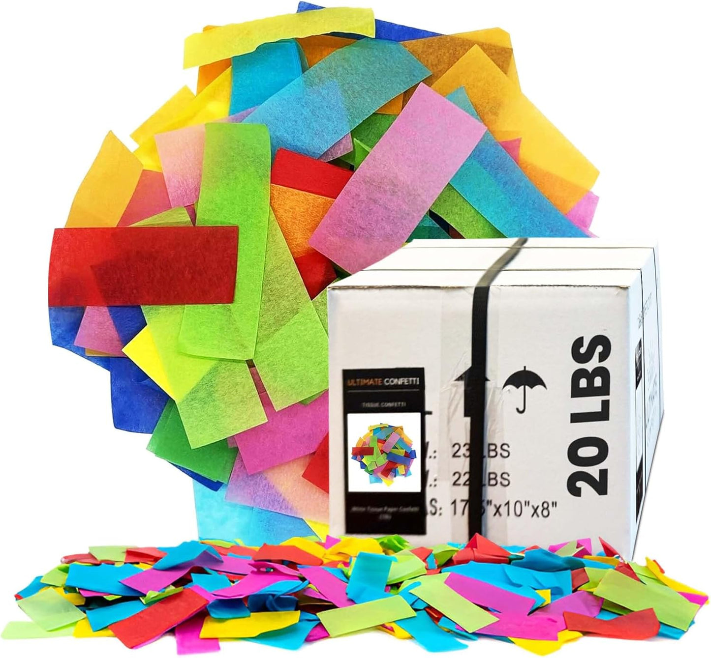 Ultimate Confetti, Multicolor Biodegradable Confetti - Rectangular Fluttering Tissue Paper Confetti for Cannon and Launcher use - Best for Holidays, Birthday, Wedding, and Parties - 1 lb, 16 oz