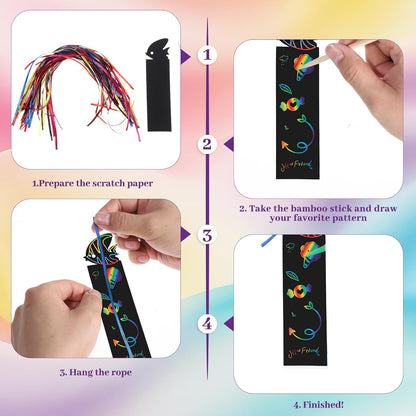 Tucnoeu 70Pcs Eid Scratch Art Bookmarks, Magic Rainbow Eid Crafts, Party Favors, Hanging Ornaments, Ramadan Activities