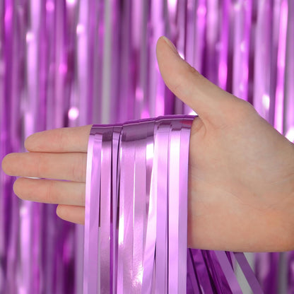 Melsan 2 Pack 3.2 ft x 8.2 ft Tinsel Foil Fringe Curtains Backdrop, Sparkle Metallic Foil Curtains for Party Photo Booth Props Decoration, Pinkish Purple