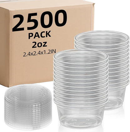2oz Crystal Jello Shot Cups with Lids 100 Set, Leakproof & Freezer Safe Small Meal Prep Plastic Portion Cups for Salad Dessert Condiment Sauce Souffle, Food Storage Cups for Lunch Party Trips