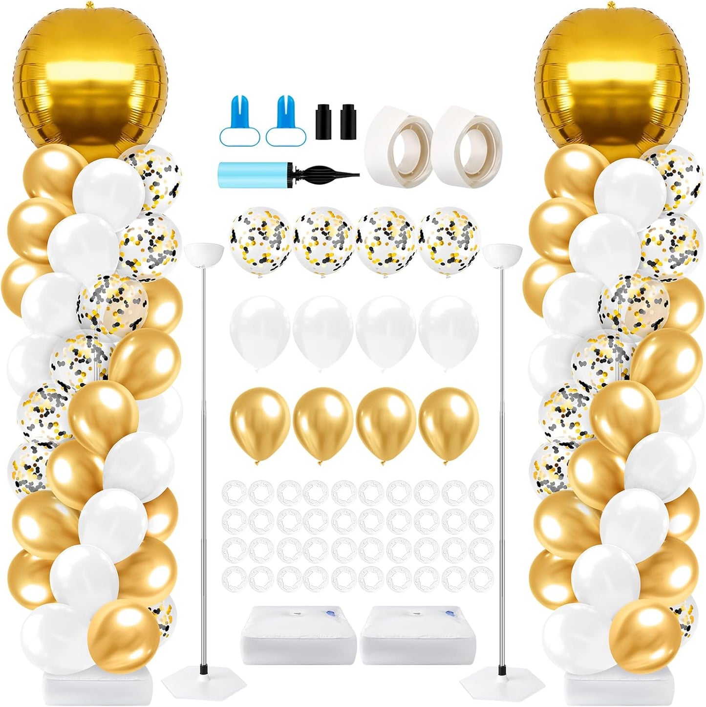 2 Sets Blue and Black White Graduation Balloon Column Stand Kit for Class of 2026, Adjustable Floor Balloon Arch Tower with Foil & Latex Balloons, DIY Decor for Grad Ceremony Backdrop