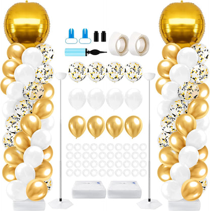 2 Sets Blue and Black White Graduation Balloon Column Stand Kit for Class of 2026, Adjustable Floor Balloon Arch Tower with Foil & Latex Balloons, DIY Decor for Grad Ceremony Backdrop