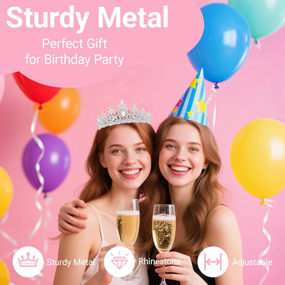 Birthday Tiara and Crown with Sash, Birthday Tiara for Women Party Silver