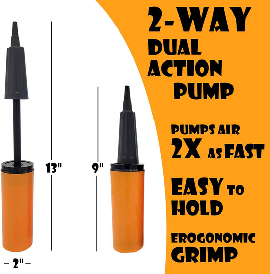 Balloon Pump Hand Held Kit, Inflator Air Pump for Balloons - 2 Way Manual Dual Action - Plus Accessories for Kids’ Party, Birthday Party, Special Event (2 Pump Kit (Orange & Pink))