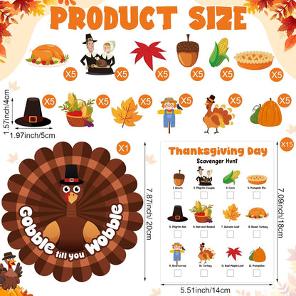 Thanksgiving Games Essentials Scavenger Hunt Game Party Favors Supplies Including Felt Turkey Bag 15 Scavenger Hunt Cards 60 Felt Fall Element Pieces for Thanksgiving Fall Party Decoration