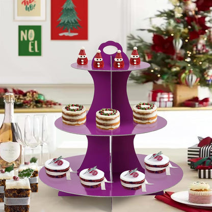 Soleebee 3-Tier Round Cupcake Stand, Cardboard Cupcake Tower, Dessert Cup Cake Stand Tower for Birthday Wedding Party Decoration, Cupcake Tier Stand 1 Set (Hot Pink)