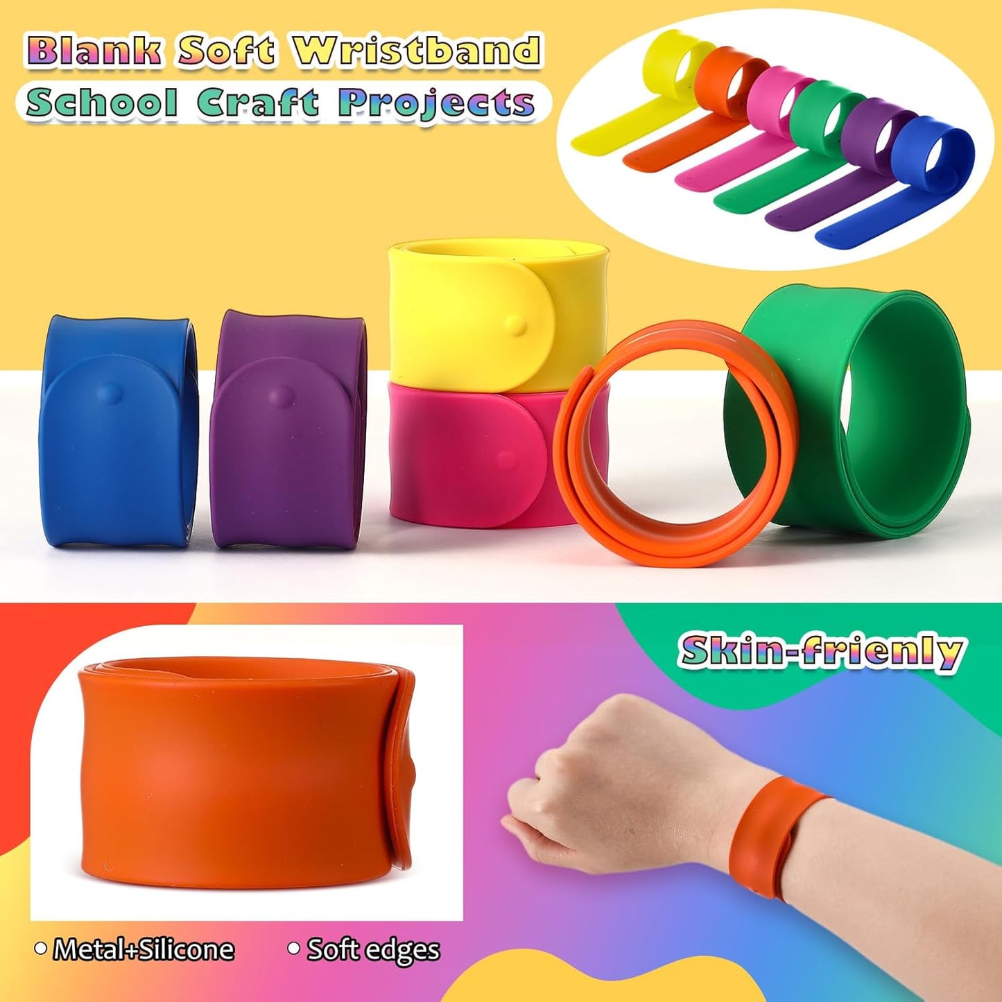 Vinsot 30 Pcs Silicone Slap Bracelets Gift for Kids DIY Slap Bands Party Favor Soft Blank Snap Wristbands Bulk for School Craft Project Painting Classroom Prizes Birthday Wedding