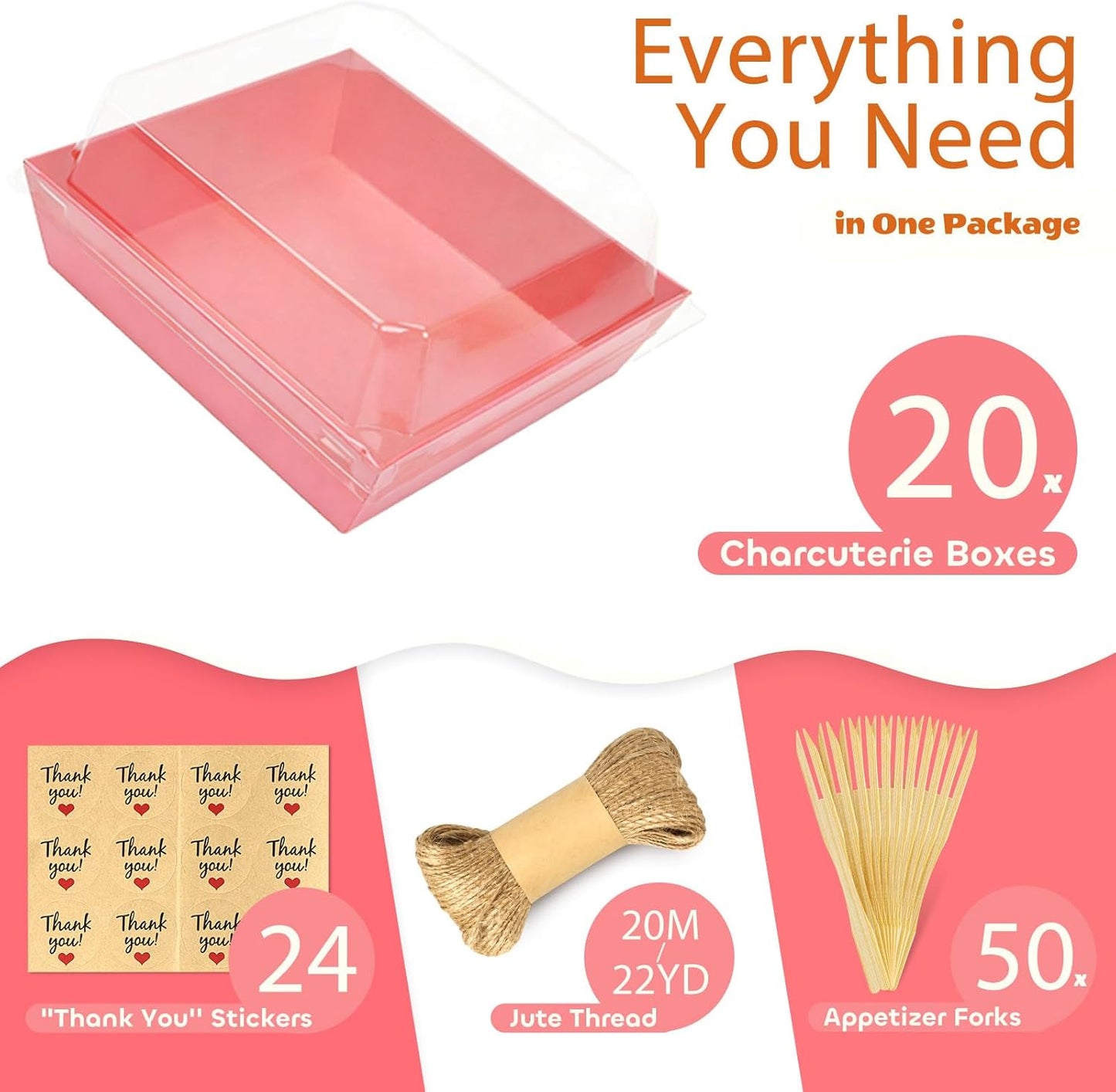 20Pcs Small Charcuterie Boxes with Clear Lids - Paper Mini Charcuterie Boxes To Go, Disposable Food Container with Lid, Dessert Boxes for Sandwich, Cookie, Sushi, Cake Slice, and Strawberries